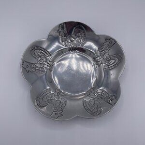 Metal decorative bowl with roosters Made in India Great Condition